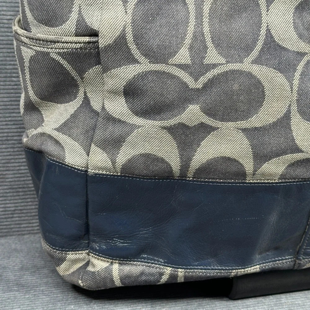 Coach Signature Diaper Bag Tote Navy Blue Grey Canvas Leather 12548 Vtg